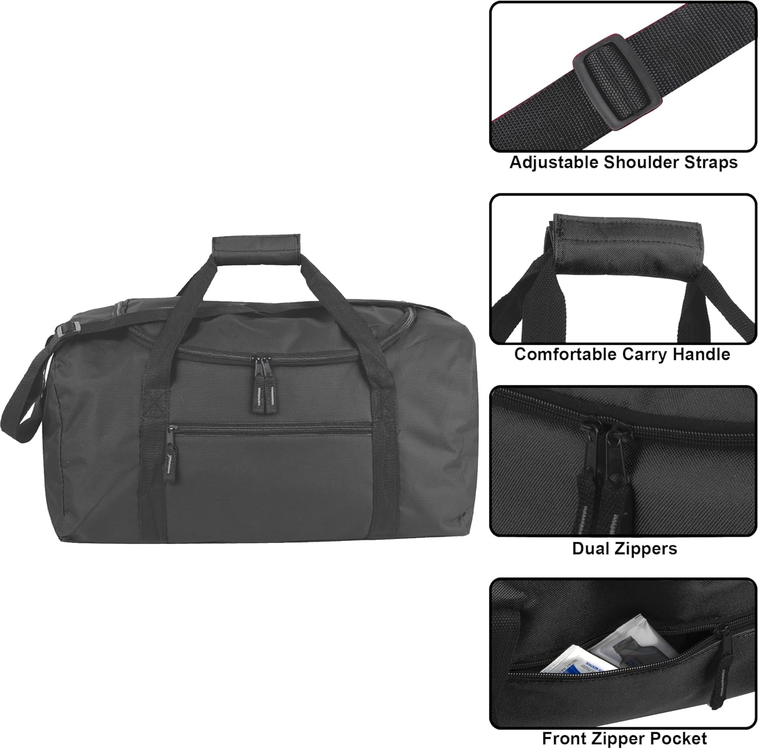 20 Inch, 40 Liter Duffel Bag for Men, Women Travel Weekender Overnight Carry-on Shoulder Duffel Tote Bag (Black) - Image 2