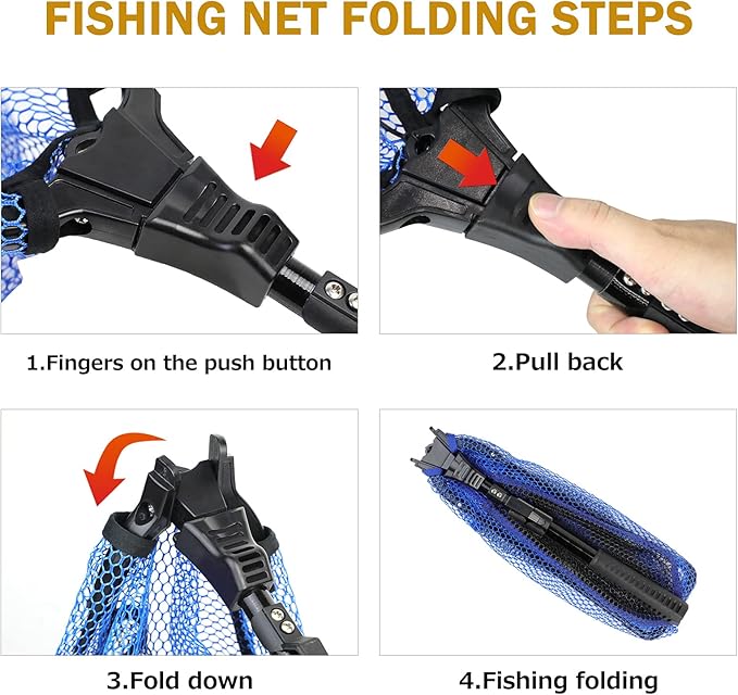 SANLIKE Fishing Net Folding Landing Net with Extra Long Telescoping Pole Handle, 37-98.4inch Rubber Coated Fishing Net for Easy Catch Release, Fish Net for Kids and Adults, 98.4"/ 71"/ 50.4"/ 43"/ 37" - Image 3