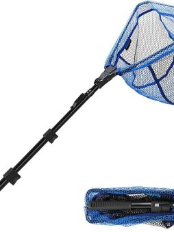 SANLIKE Fishing Net Folding Landing Net with Extra Long Telescoping Pole Handle, 37-98.4inch Rubber Coated Fishing Net for Easy Catch Release, Fish Net for Kids and Adults, 98.4"/ 71"/ 50.4"/ 43"/ 37"