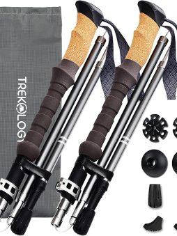 TREKOLOGY Trek-Z Cork Grip Trekking Poles – Lightweight Folding Hiking Poles, Adjustable Height, Compact Travel Design, Aircraft-Grade Aluminum Walking Sticks for Men & Women