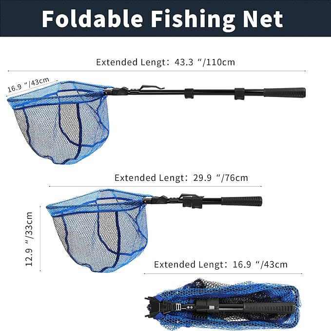 SANLIKE Fishing Net Folding Landing Net with Extra Long Telescoping Pole Handle, 37-98.4inch Rubber Coated Fishing Net for Easy Catch Release, Fish Net for Kids and Adults, 98.4"/ 71"/ 50.4"/ 43"/ 37" - Image 2