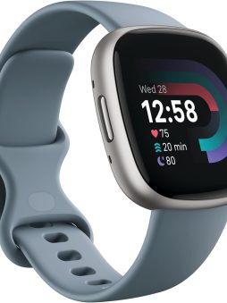 Fitbit Versa 4 Fitness Smartwatch with Daily Readiness, GPS, 24/7 Heart Rate, 40+ Exercise Modes, Sleep Tracking and more, Waterfall Blue/Platinum, One Size (S & L Bands Included)
